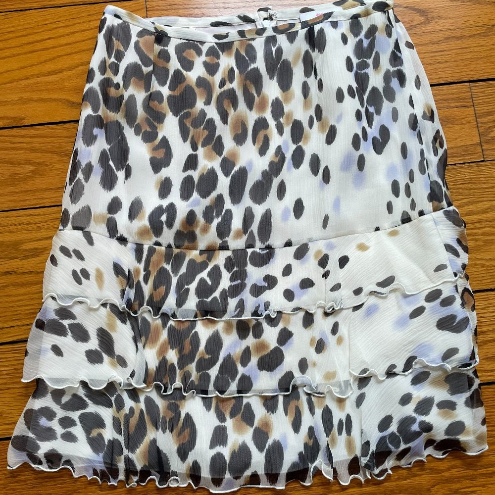 Leggiadro 100% silk flouncy leopard print skirt